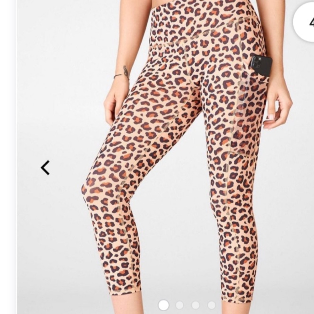 Fabletics Yoga Leopard Pants with pockets NWT. “Mika High Waisted Pocket Capri”.